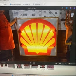 Shell automotive sign has box fluorescent lighting