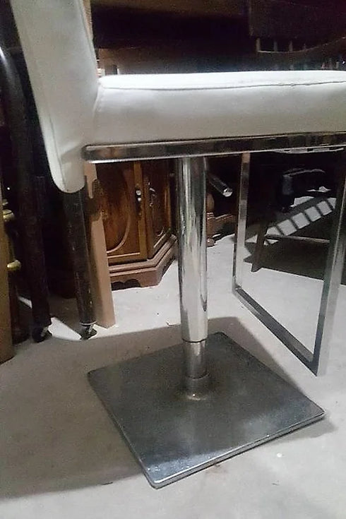 All white leather and chrome pub height spinning chairs. (6 of them)