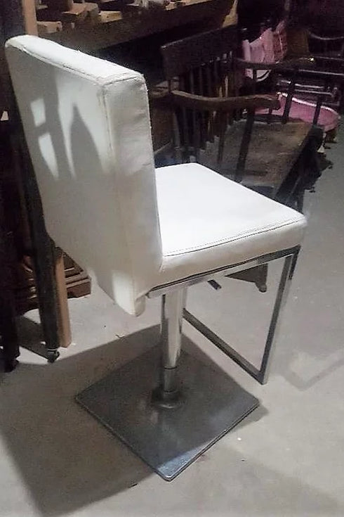 All white leather and chrome pub height spinning chairs. (6 of them)