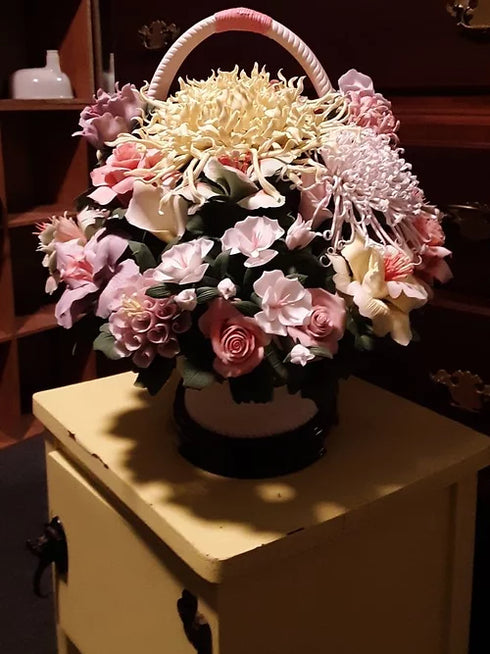 Porcelain/Ceramic Flower bouquet with huge gift box. Around 20 " long By 15" tal
