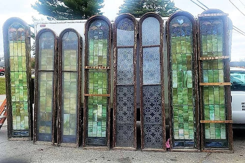 Antique Church Stained Glass windows w/ 70 individual pieces within large window