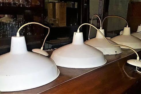White hanging ceiling mounted lights