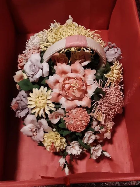 Porcelain/Ceramic Flower bouquet with huge gift box. Around 20 " long By 15" tal