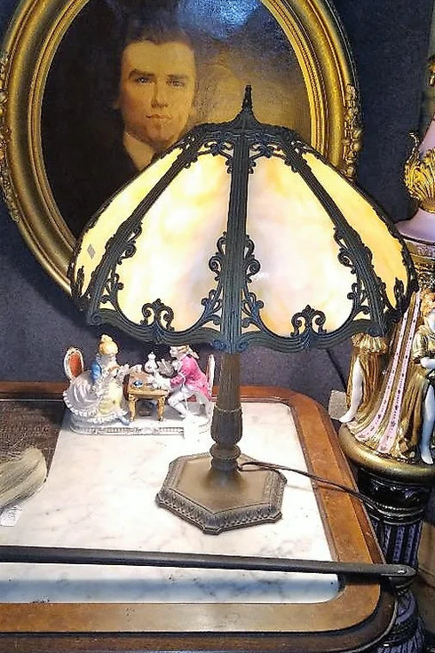Antique slag glass 2 socket Table Lamp
