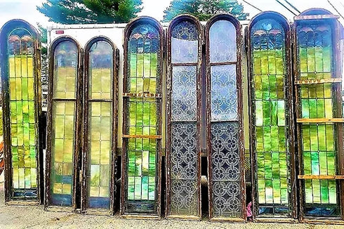Antique Church Stained Glass windows w/ 70 individual pieces within large window