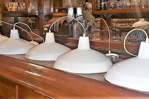 White hanging ceiling mounted lights