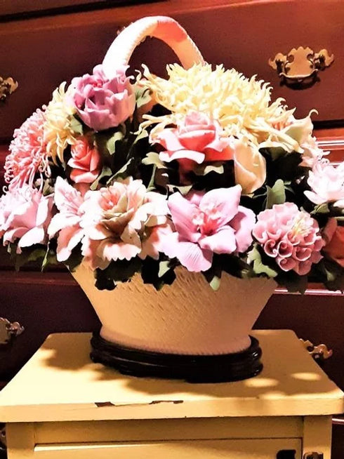Porcelain/Ceramic Flower bouquet with huge gift box. Around 20 " long By 15" tal