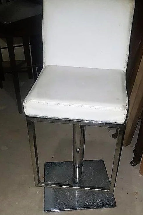 All white leather and chrome pub height spinning chairs. (6 of them)