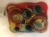 Tin Tray with cups, dishes, tea pot, American