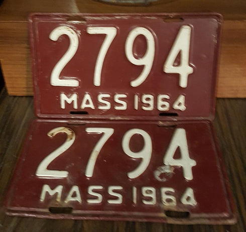 1964 MASSACHUSETTS MOTORCYCLE LICENSE PLATE --- pair
